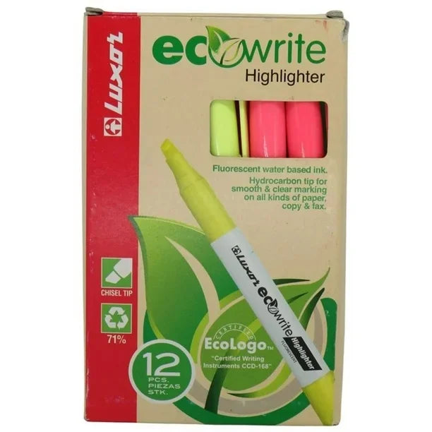 EcoWrite Fluorescent Highlighter Set – 12 pcs, Water-Based Ink, Chisel Tip | 400/12BX