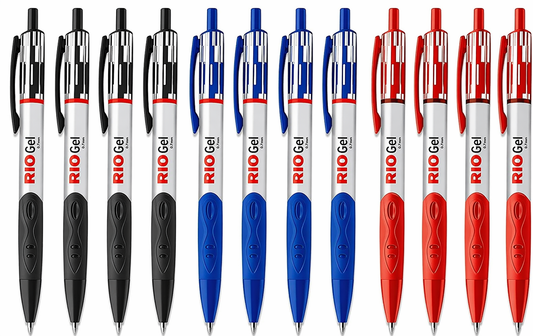Luxor Rio Gel Pen 0.7 mm – 12 Pack Assorted Colours | 4 Black, 4 Blue, 4 Red | Retractable Ball Tip | Art No. 7810